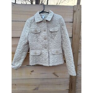 Ann Taylor Loft Beige Quilted Barn Front Utility Jacket Size 8 Collared Tan